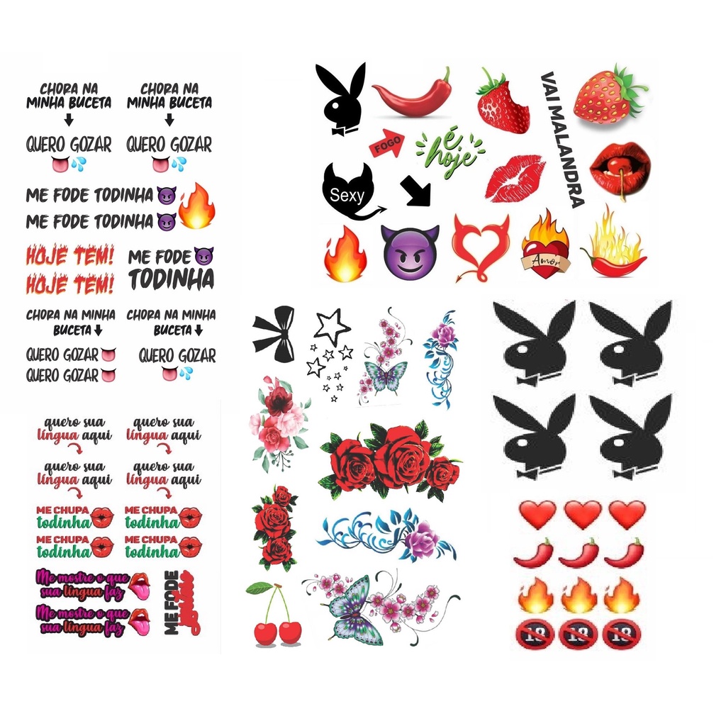 KIT COM 6 CARTELAS TATUAGEM TATOO TEMPORÁRIA INTIMA ERÓTICA DEPILAÇÃO  CARNAVAL 10x15cm | Shopee Brasil