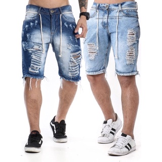 kit 2 Bermudas Masculina Jeans Bermuda Rasgada Destroyed Estilo Jogador