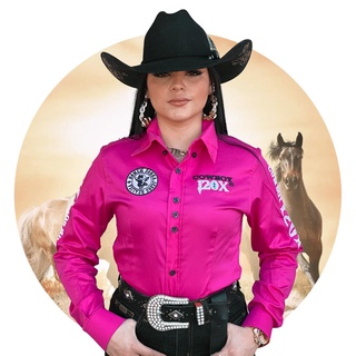 Camisa Country Feminina Cowboy Rodeio Bordada Manga Longa Top