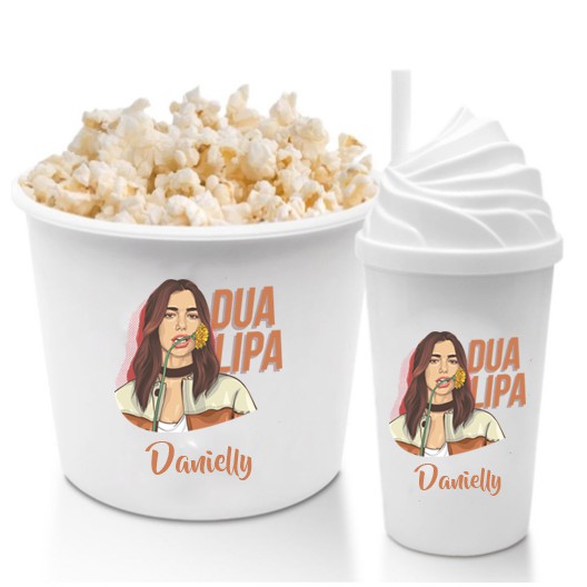 Kit Cinema (Copo + Balde de Pipoca DUA LIPA com seu nome) | Shopee Brasil