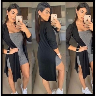 Cardigan Kimono Feminino Manga Longa com Fenda Casaco Sobretudo Moda Outono Inverno 2022