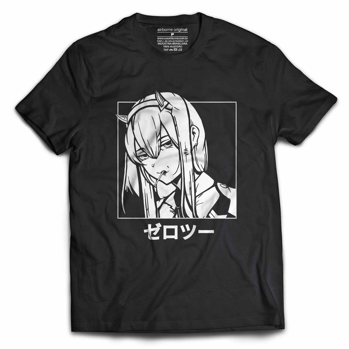 Camiseta ALGODÃO preta Anime Zero Two Darling in the Franxx