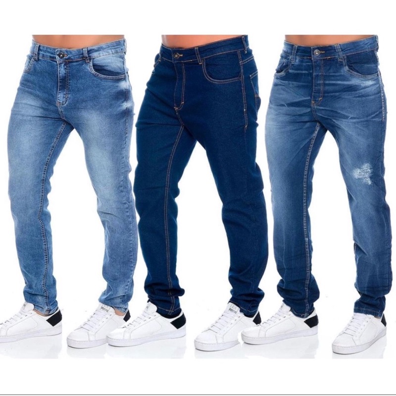 kit com 3 calca jeans masculina modelos básicas novidade Modelos Plus size