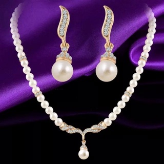 3 PCS/Set Fine Pearls Crystal Pendant Colar De Pérolas Finas Cristal Conjunto De Brincos De Casamento Encanto Em Forma Rhinestone Delicado Colares Feitos À Mão