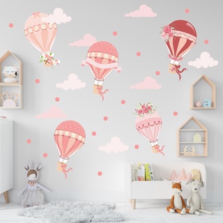 Adesivos para parede infantil Balões Florais com nuvens e bolinhas decoração quarto de bebê