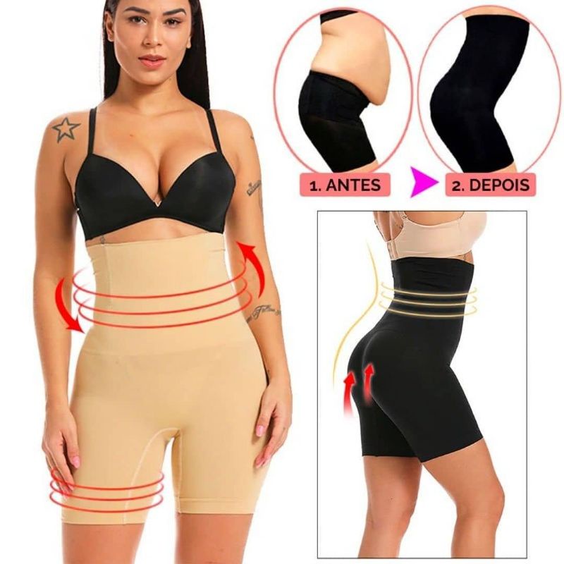 Shorts Cinta Modeladora Com Alta Compressão 4 Barbatanas Tamanho