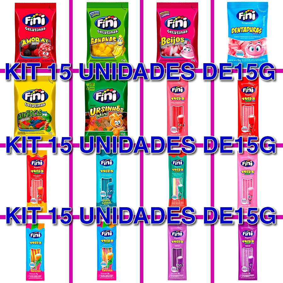 Kit Fini 15 Unidades - Tubes E Bala De Gelatina - 15g - Sabores ...