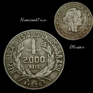 Moeda antiga 2000 réis prata 1926 - Brasil.