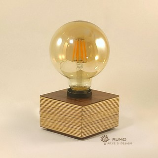 Luminária abajur de mesa cubo decoração retrô luxo de madeira casa, quarto, sala, escritório - Cube Wood Lines - Linha Vintage
