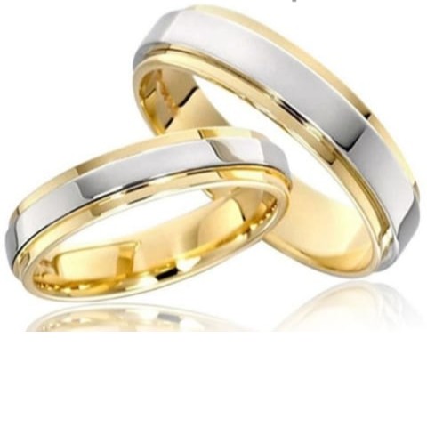 Par de Aliança compromisso e noivado 6mm Prata com dourado