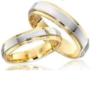 Par de Aliança compromisso e noivado 6mm Prata com dourado