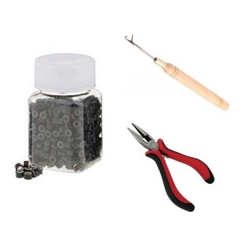 Kit Para Microlink Com Alicate, Agulha e Pote c/ 1.000 Microlinks Preto ...