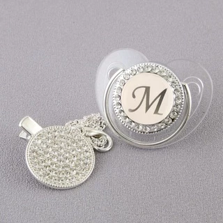 26 Inicial De Letra Transparente Chupeta E Corrente Bebê Recém-Nascido Sem BPA Luxo Prata 0-18 Meses em Oferta na Shopee