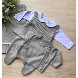 Saída maternidade de menino cinza 4 peças completa tricot roupinha