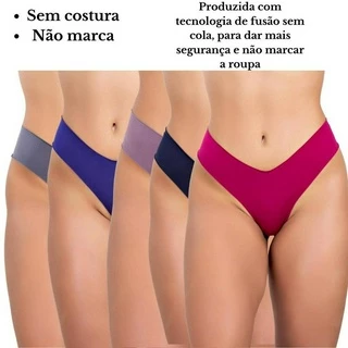 5 Calcinha Tanga sem costura Básica corte a laser não marca vestido legging academia