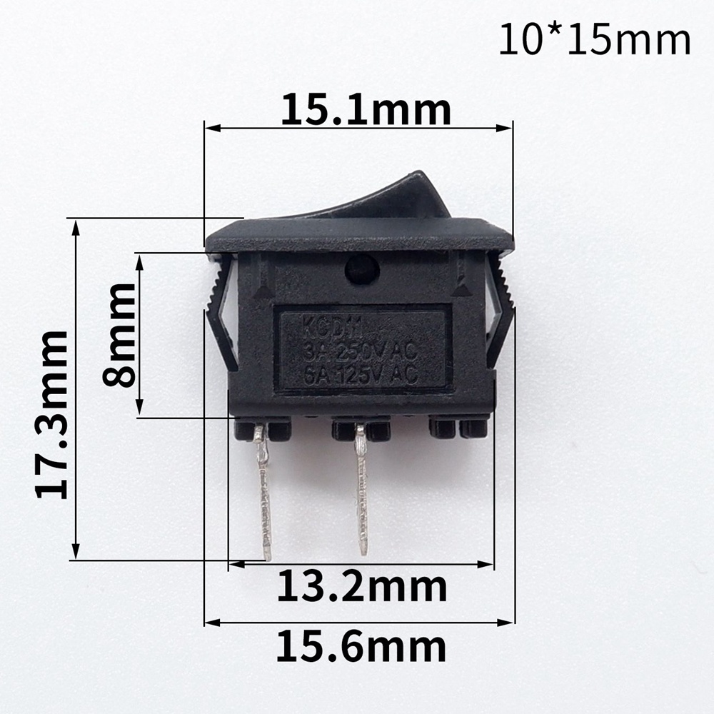 KCD11 2 Pin 10x15mm SPST 3A 250V AC Snap-in On/Off Mini Push Button