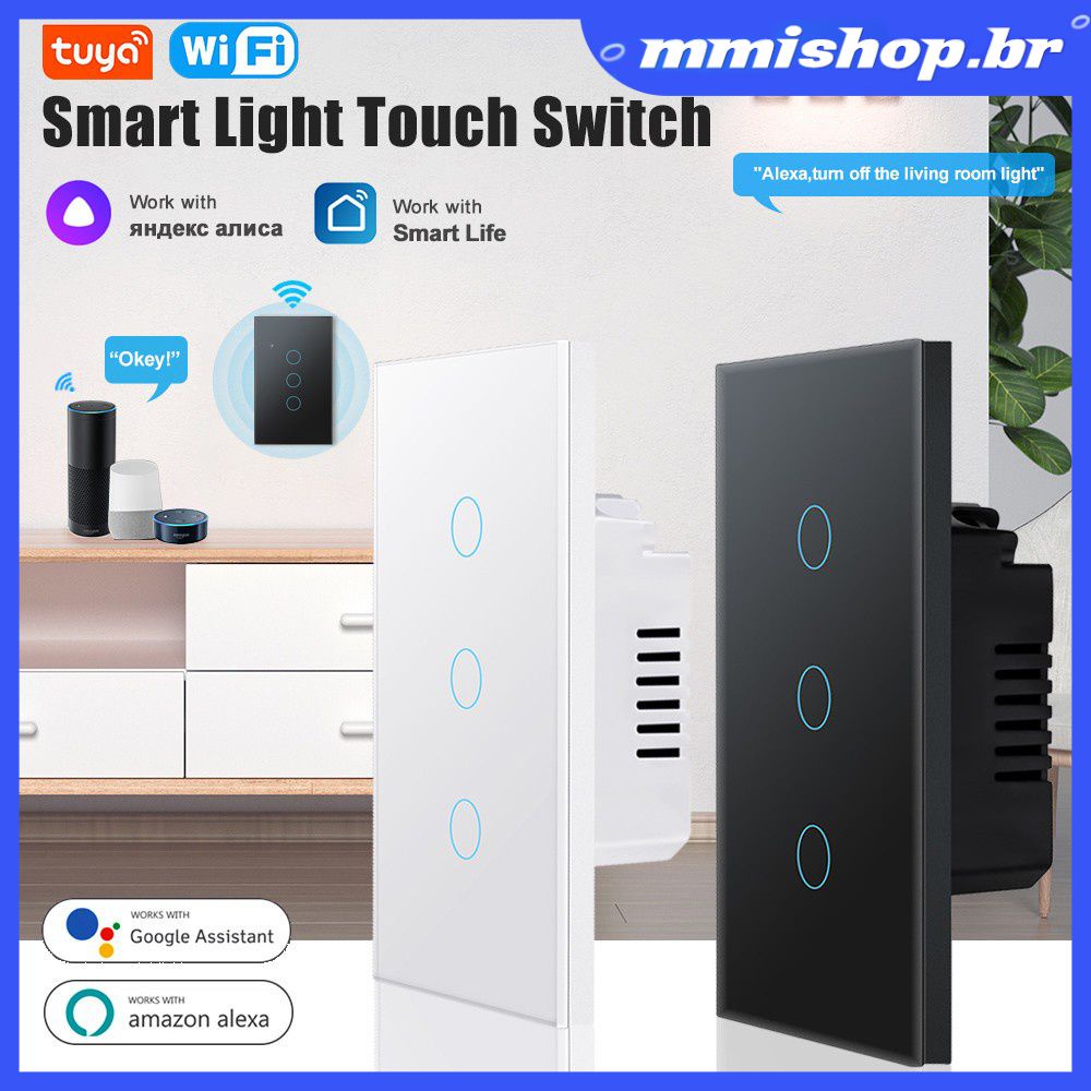 TUYA WiFI Interruptor De Luz Inteligente Eua Botão De Parede Doméstica 110-240V Sem Neutro Alexa Google Home Assistente