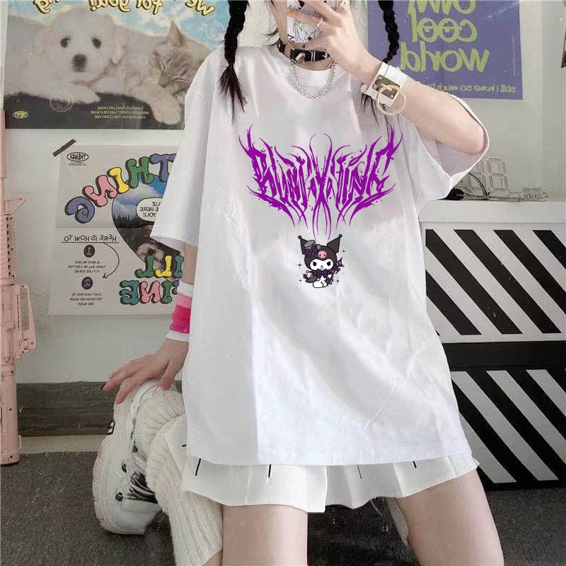 Camiseta Feminina Kuromi Com Estampa De Desenho Japonês Harajuku Hello Kitty  Kawaii