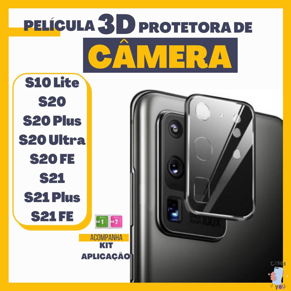 Película Vidro 3D Proteção Câmera Samsung Galaxy S10 Lite S20 FE S20 S20 Plus S20 Ultra S21 S21 Plus S21 Ultra