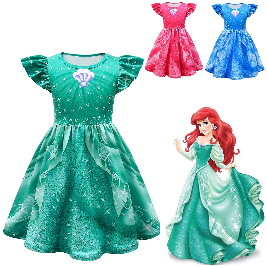 Menina Disney Princesa Pequena Sereia Ariel Vestidos Crianças Leite De Seda Charme Festa De Aniversário Do Carnaval Roupas Meninas Vestido De Verão