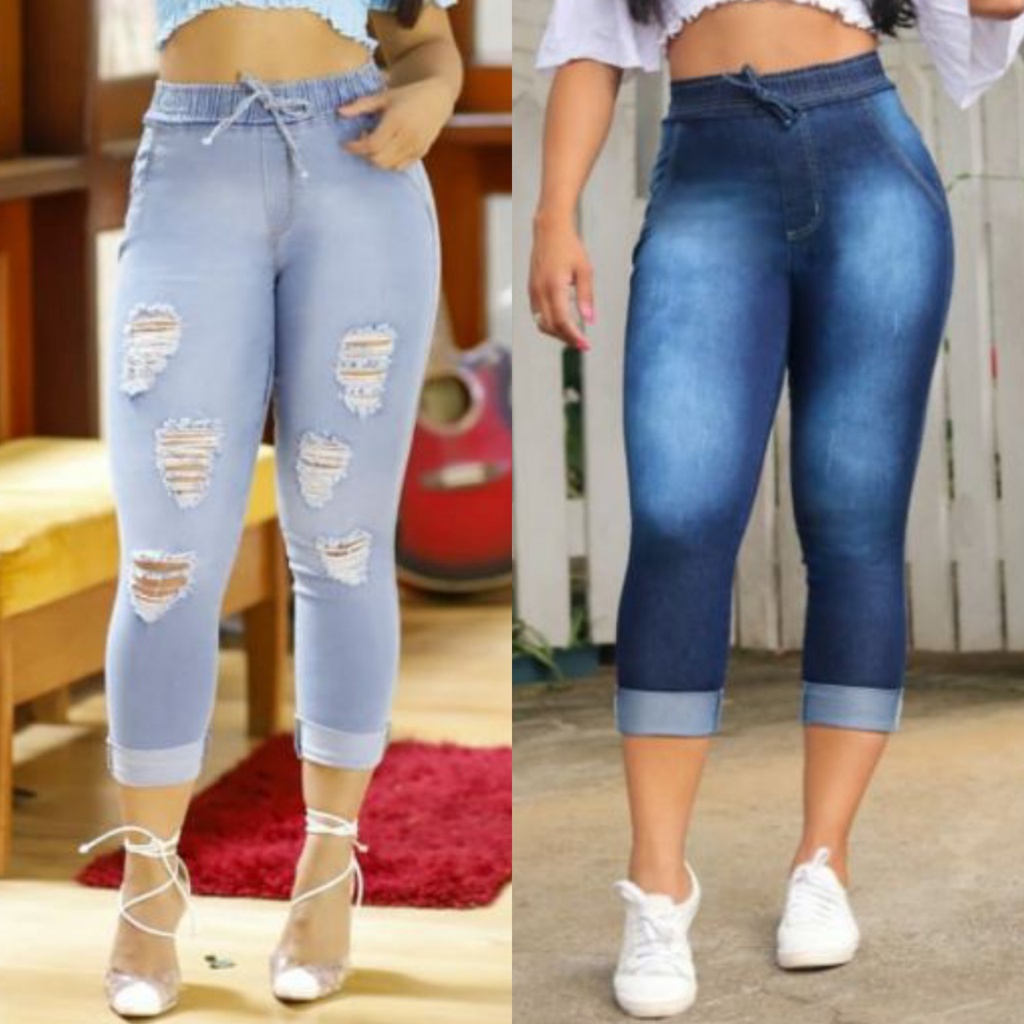 Calça Jeans Feminina Capri/Cigarrete Jogger Cintura Alta C/Lycra Vários  Modelos Corte Levanta o Bumbum Moderna