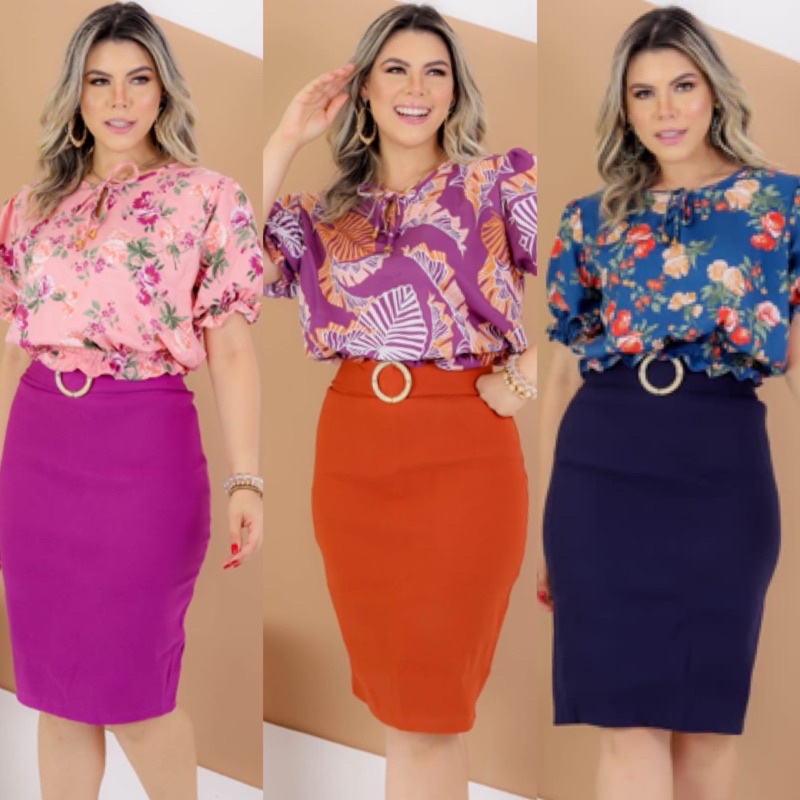 Conjunto social feminino store saia e blusa