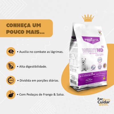 Premiatta Whey HD Crispy 3kg Ração Super Premium com Frango desfiado