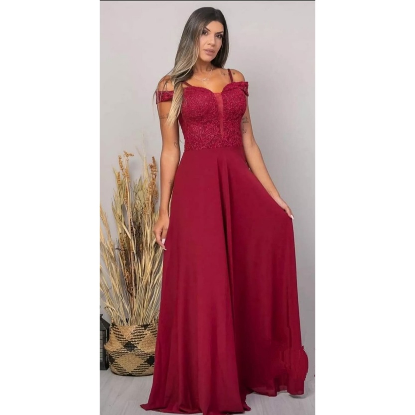 Vestido madrinha marsala cheap ombro a ombro