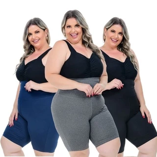 Kit Com 3 Bermudas Plus Size Modeladora Cós Super Alto em Suplex de qualidade para lazer e Dia a dia