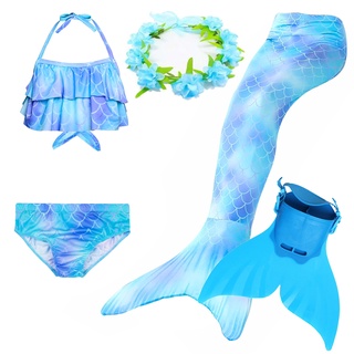 Cauda de sereia para nadar meninas com monofina azul opcional
