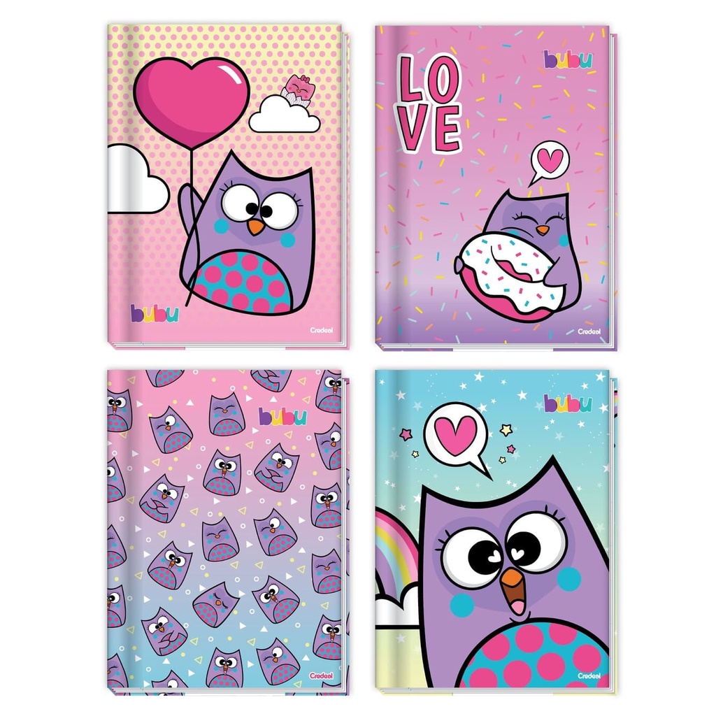 Caderno Brochura Grande 80 Folhas Capa Dura Bubu e as Corujinhas
