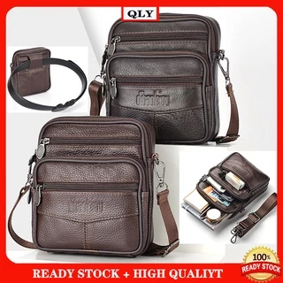 Saco De Couro Retro Ombro Genuíno Para Homens Sling Bag Cross Body Cinto Vestível