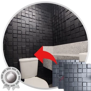 50 Placas 3D PVC Basic 50x50 Revestimentos de Parede Pixel Preta