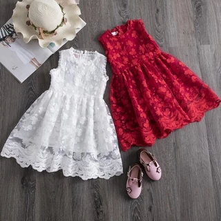 Wfrv Vestido De Renda Floral Vermelho Para Meninas / Vestido De Festa De Natal