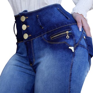 Calça jeans hot pants cintura alta cos alto 4 botões oferta - R$ 79.99, cor  Preto (com lycra) #81347, compre agora, Shafa