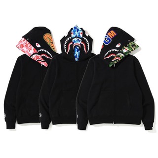 BAPEe Ape Head Shark Camuflagem Capuz Duplo Sweater Homens Mulheres Casaco Casual