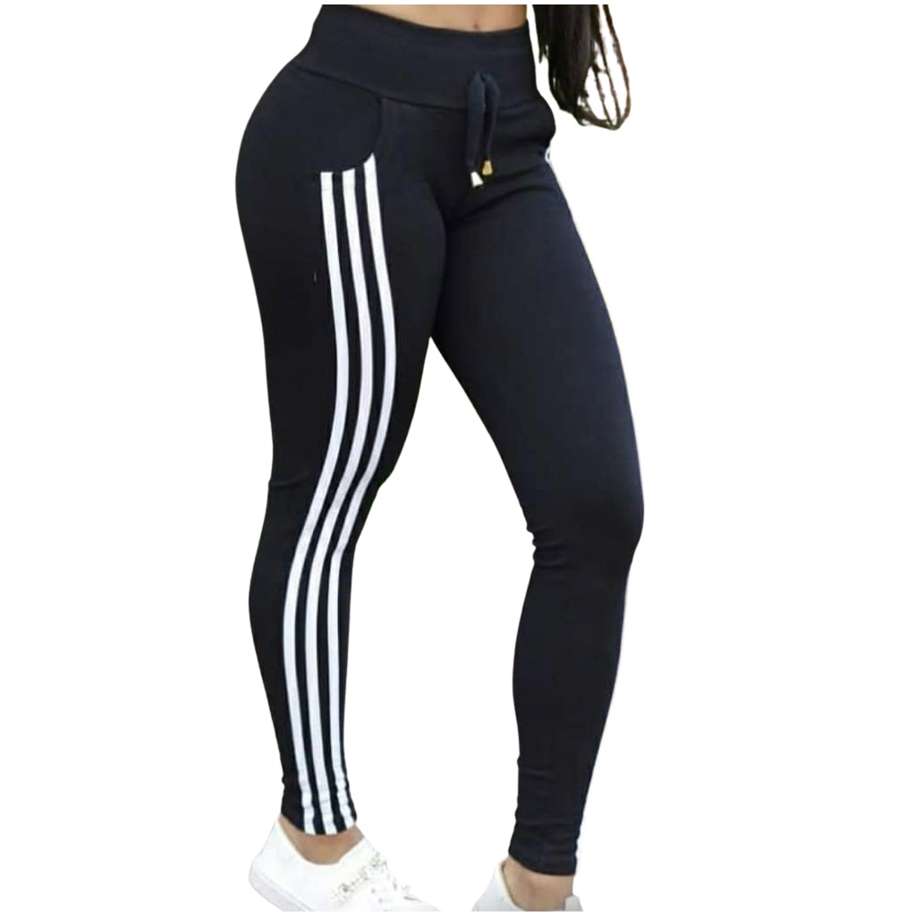 Calça Feminina Legging Malha Crepe Academia 3 Listras