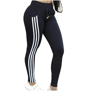 Calça Feminina Legging Malha Crepe Academia 3 Listras