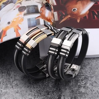Hip Hop Moda Masculina Silicone Pulseira De Aço Titânio Acessórios De Jóias