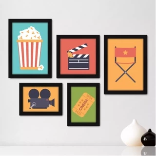 Quadros decorativos 5 peças mosaicos para sua sala ou quarto Cinema - Projetor - Filmes - Sala Star = 364