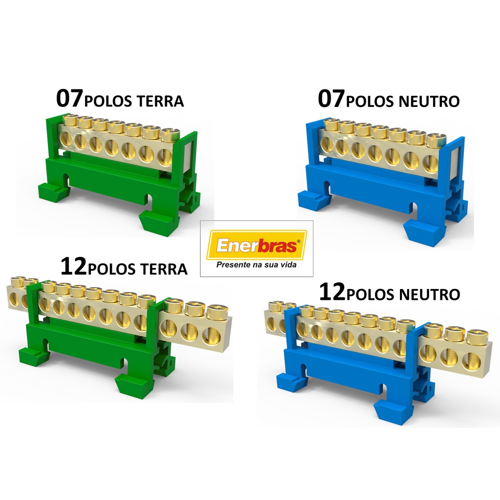 Barramento borneira com suporte p 7 furos para trilho din enerbras
