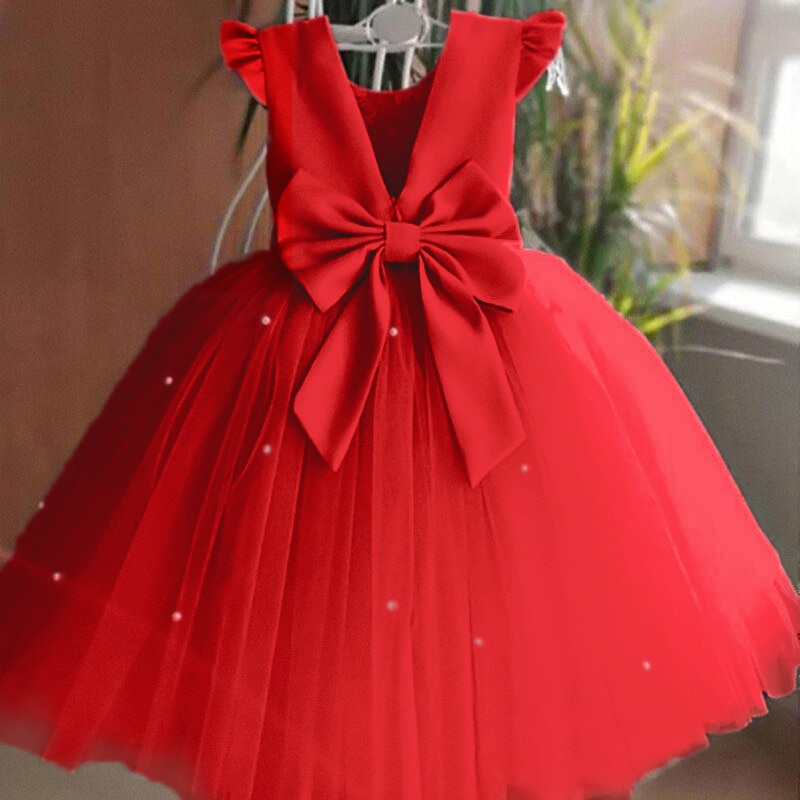 Vestido Infantil de Festa Vermelho Princesa com Renda Gliter e