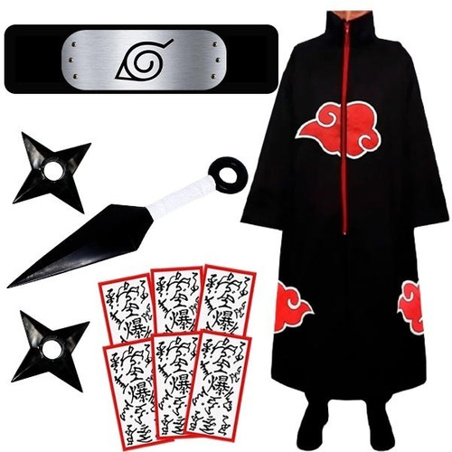 Naruto Kids Ninja Fantasia Menino Halloween Cosplay Masculino Longo Manto  Uniforme com Acessórios