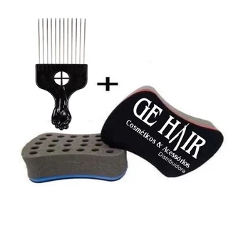 Esponja Nudred Bucha Enrolar Cabelo + Pente Afro de aço
