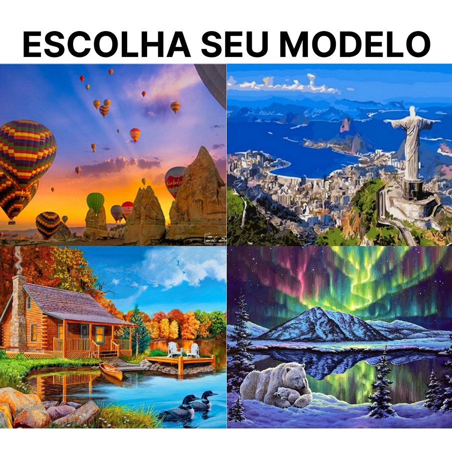 Pintura Numerada 40x50 Paisagens 7 Tecido Pincéis e Tintas