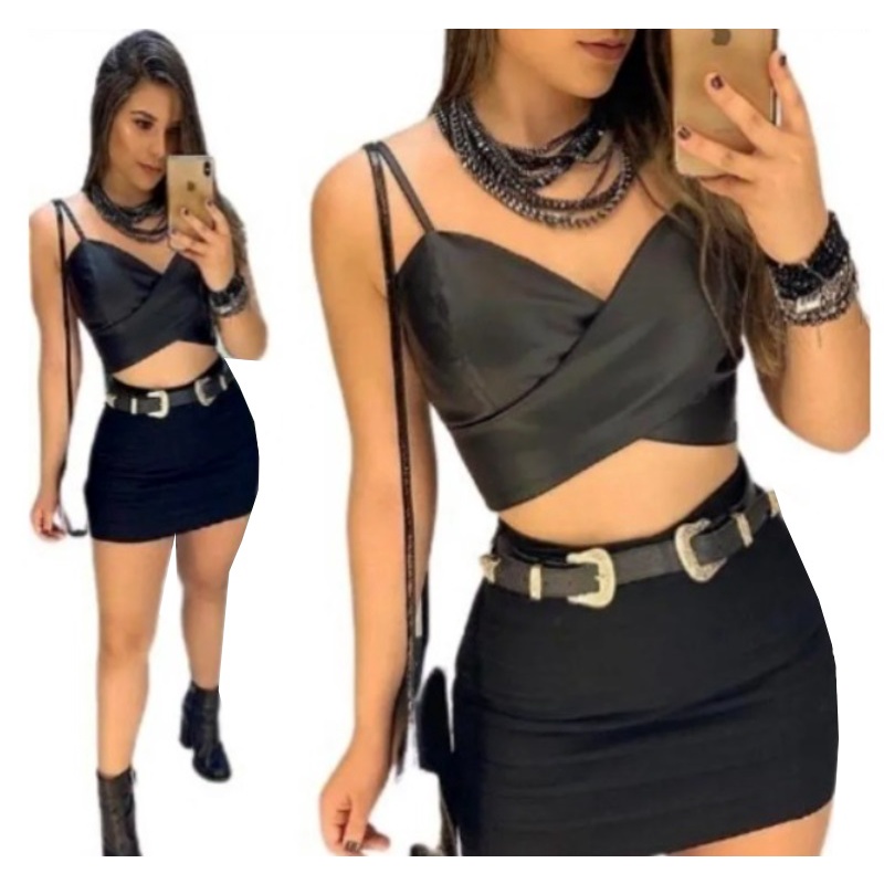 Saia justa cintura store alta com cropped