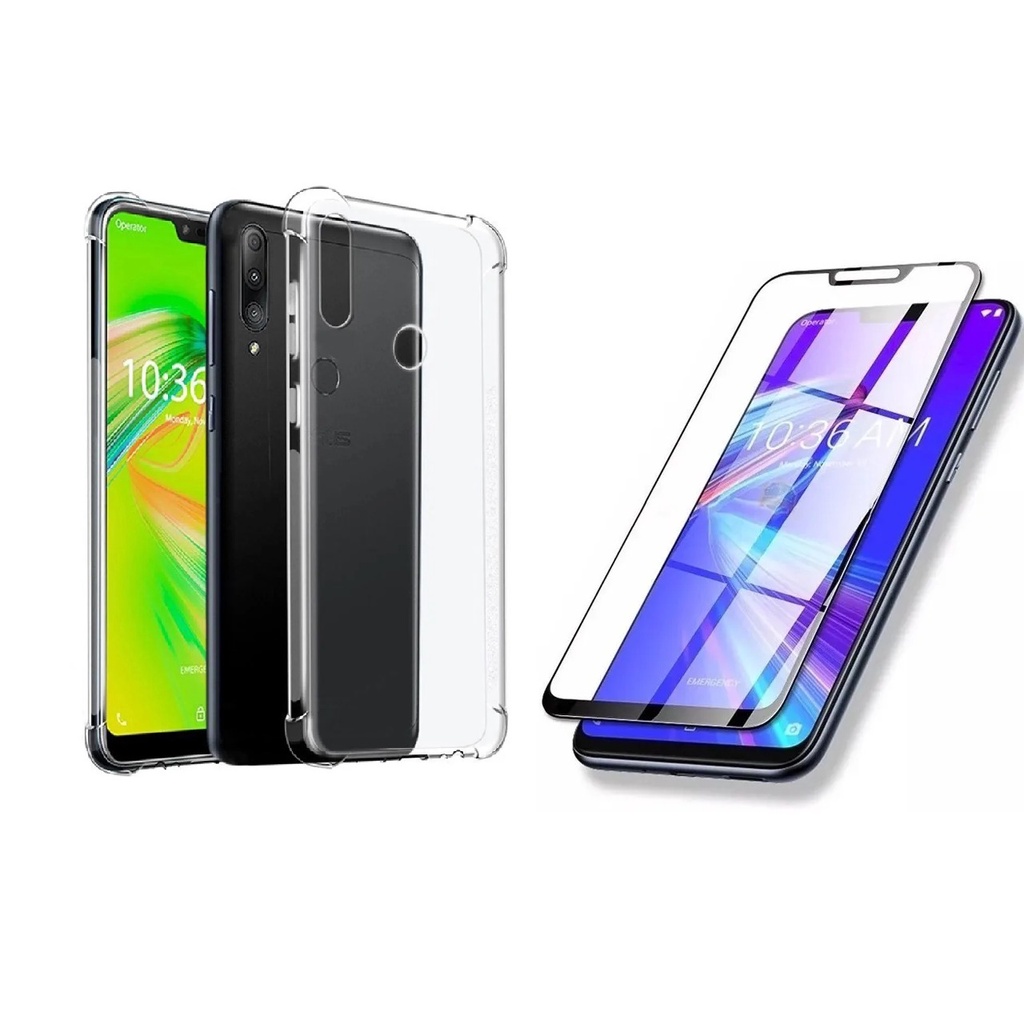 Capa Anti Impacto Para Asus Zenfone Max Plus M2 + Pelicula De Vidro 3d (Anti queda shock choque proteção protetora air bag silicone TPU reforçada incolor transparente celular aparelho borda capinha case)