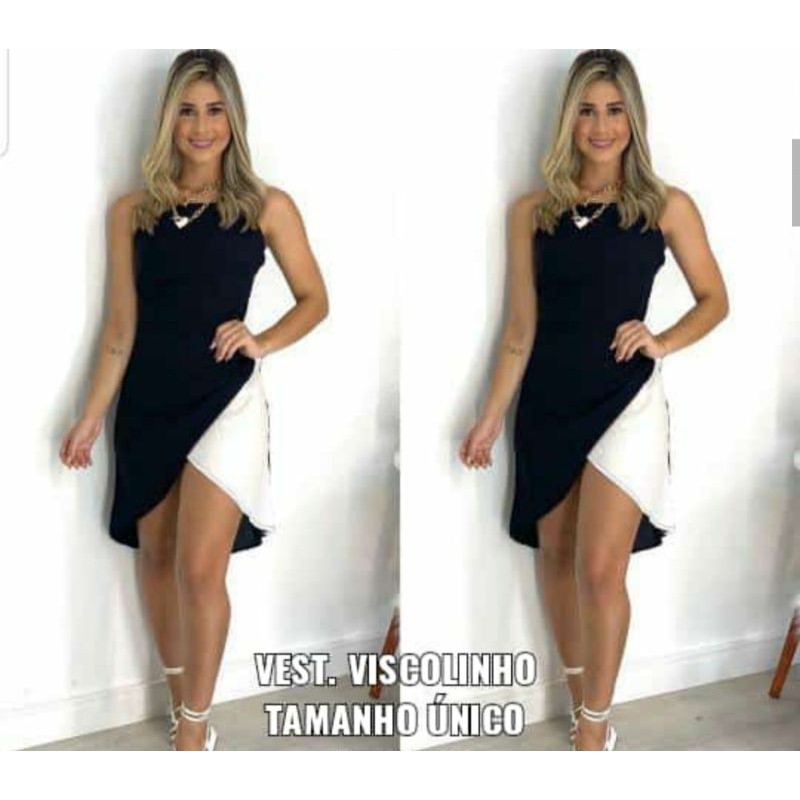 Vestido preto com detalhe 2024 branco