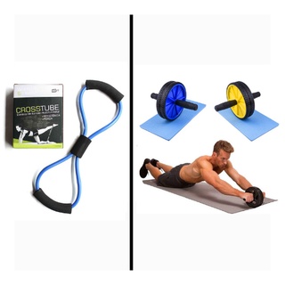 Kit Musculção Em Casa Roda abdominal + Elástico extensor - Kit C/2 Produtos + Brinde