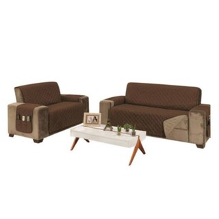Kit Protetor capa de sofá 2 e 3 Lugares Dupla Face Avelã/Tabaco Promoção